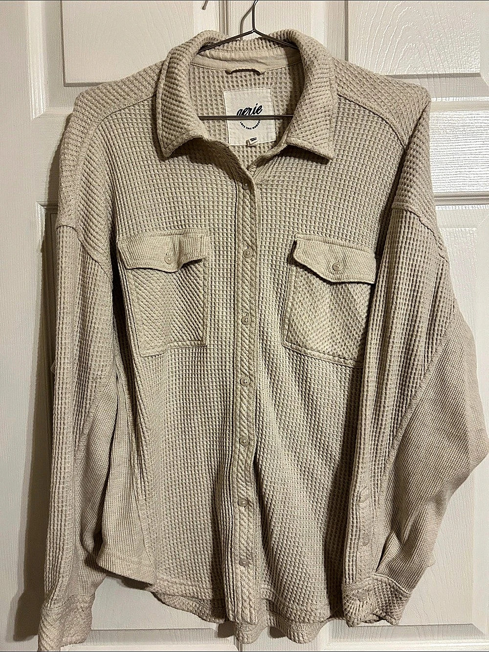 Aerie Anytime Fave Waffle Shirt Cream XS